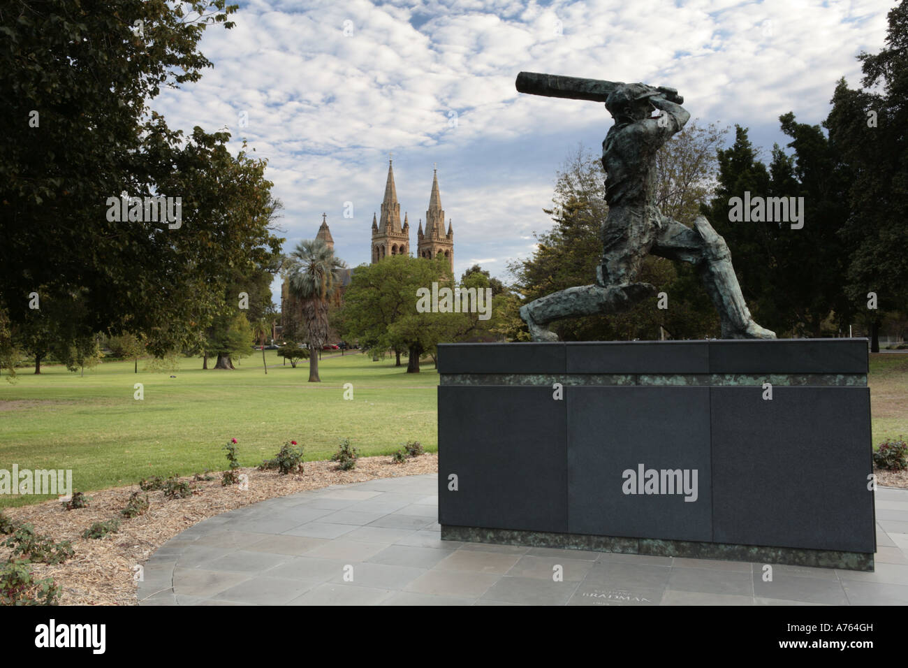 The statue of the legendary Sir Donald Bradman outside the Adelaide