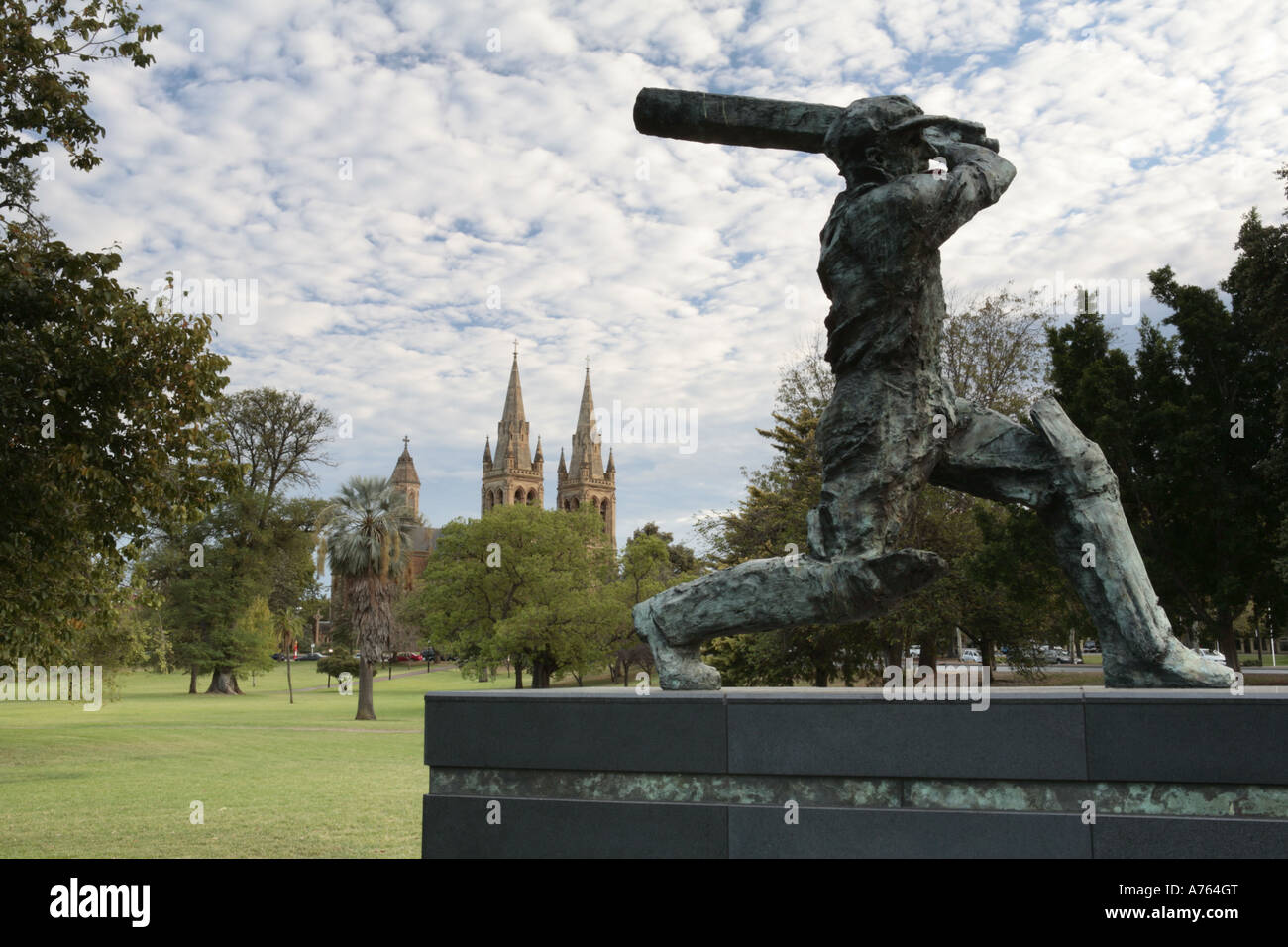 The statue of the legendary Sir Donald Bradman outside the Adelaide