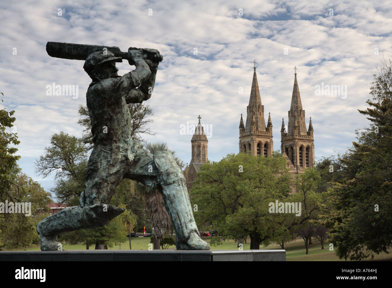 The statue of the legendary Sir Donald Bradman outside the Adelaide