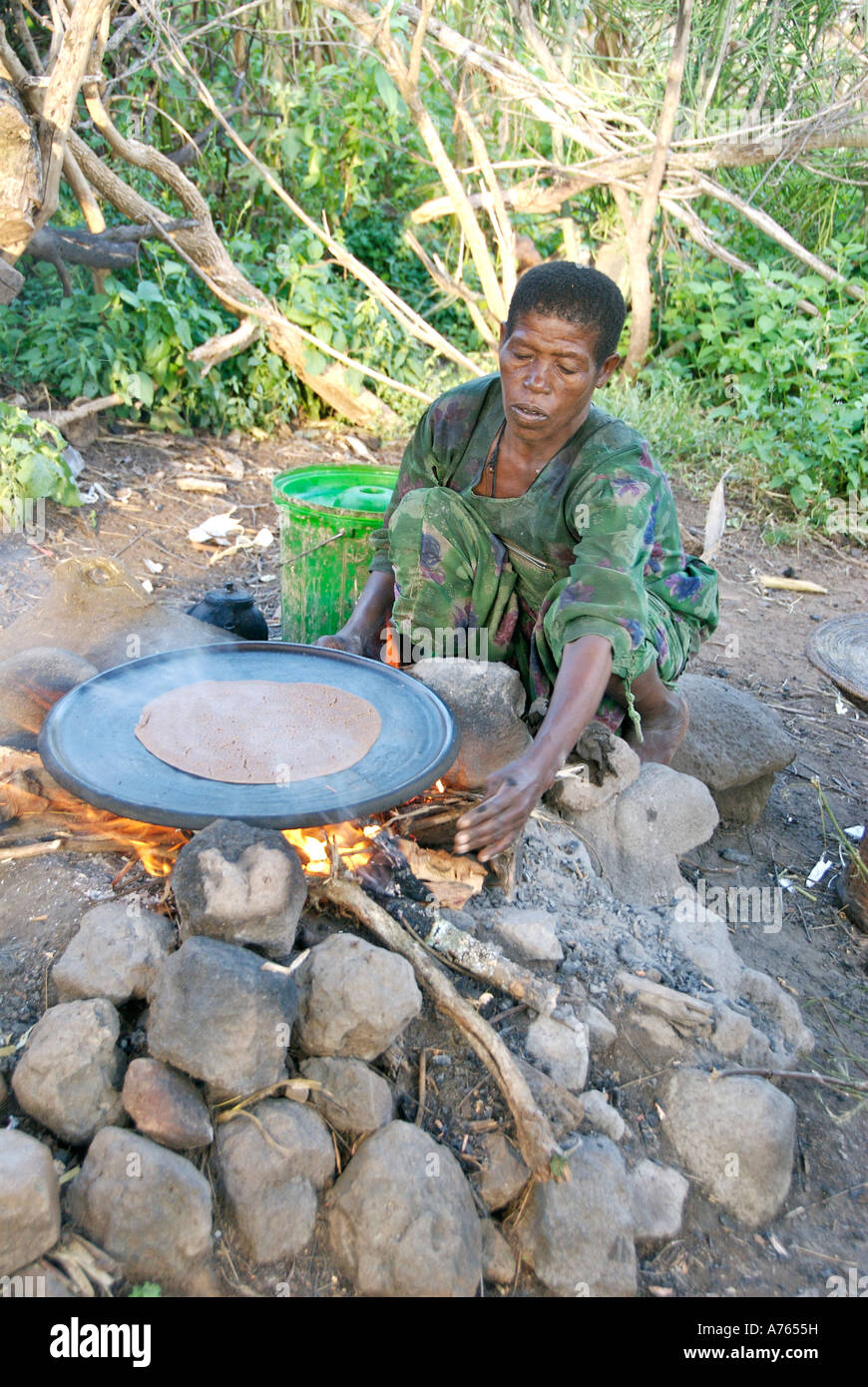 cooking injera Stock Photo