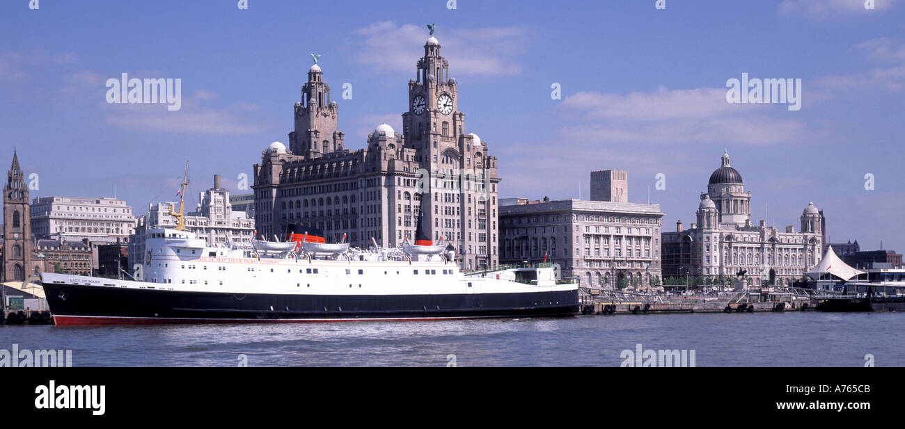 City of Liverpool Merseyside River Mersey waterfront docked Isle of Man ferry Lady of Mann historical archive image Liver Building beyond England UK Stock Photo