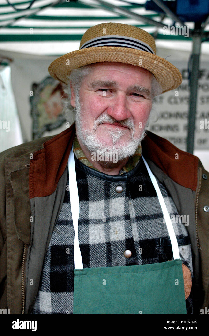 Local meat farmer, producer, at Exeter market Stock Photo