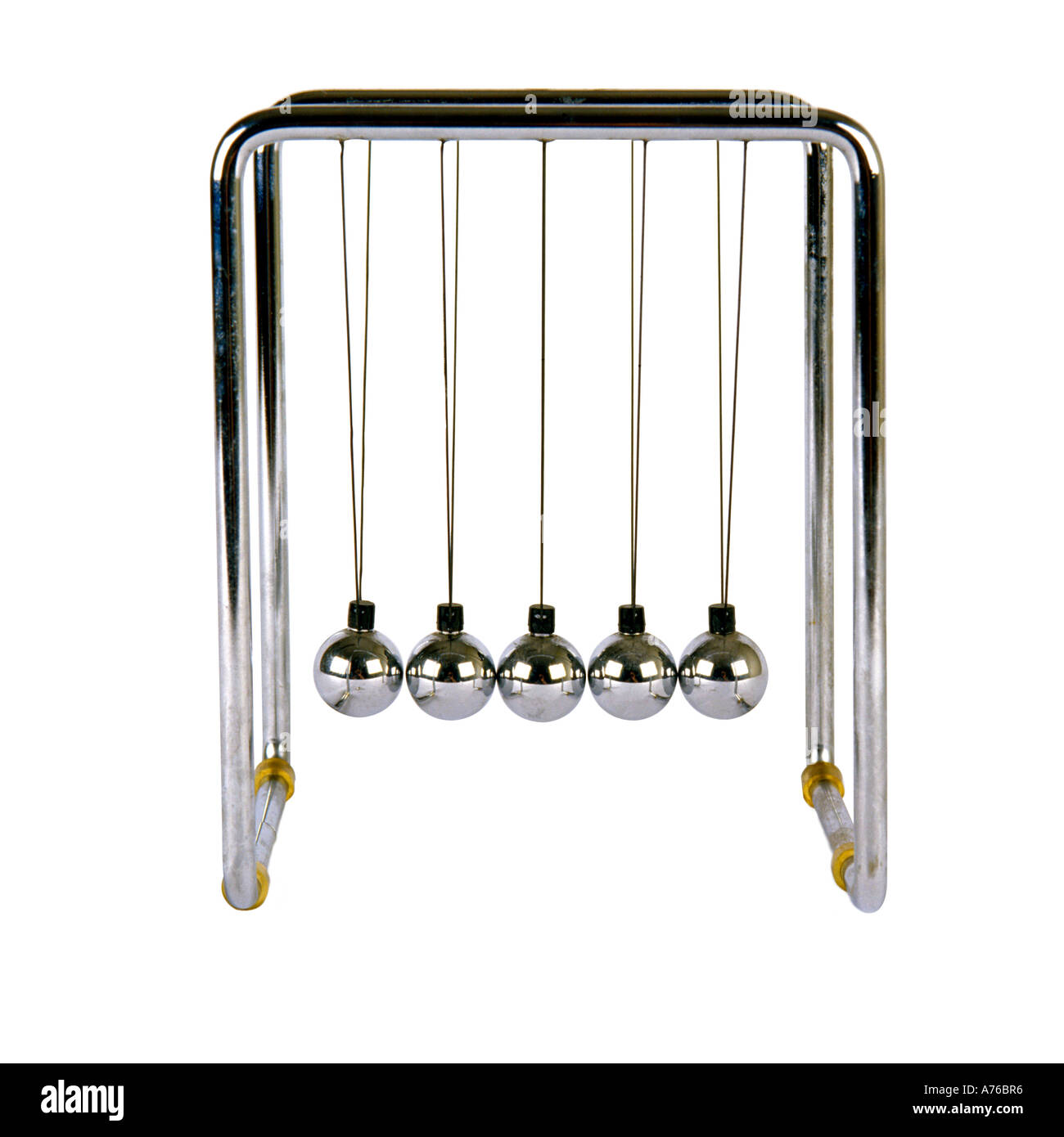 Newtons cradle executive toy on a pure white background. Stock Photo