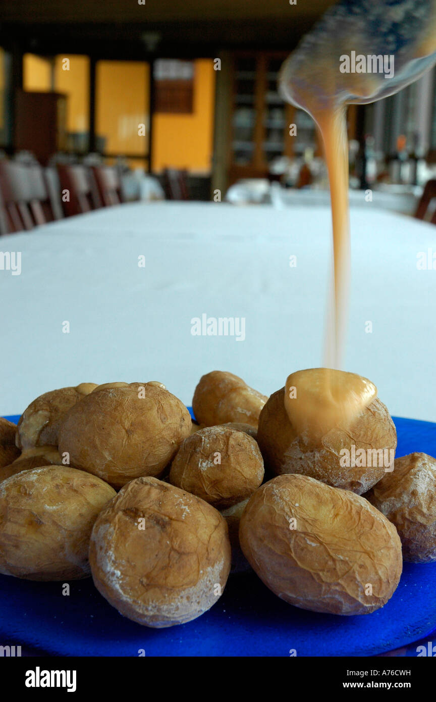 Potatoes with mojo in Restaurant Maipez GRAN CANARIA Canary Islands Spain Stock Photo