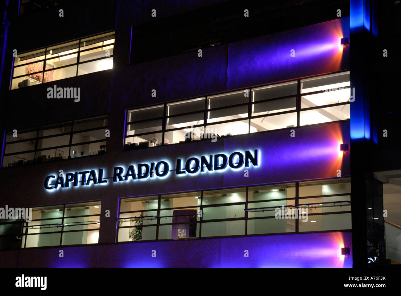 Capital Radio building at night in Leicester Square London Stock Photo