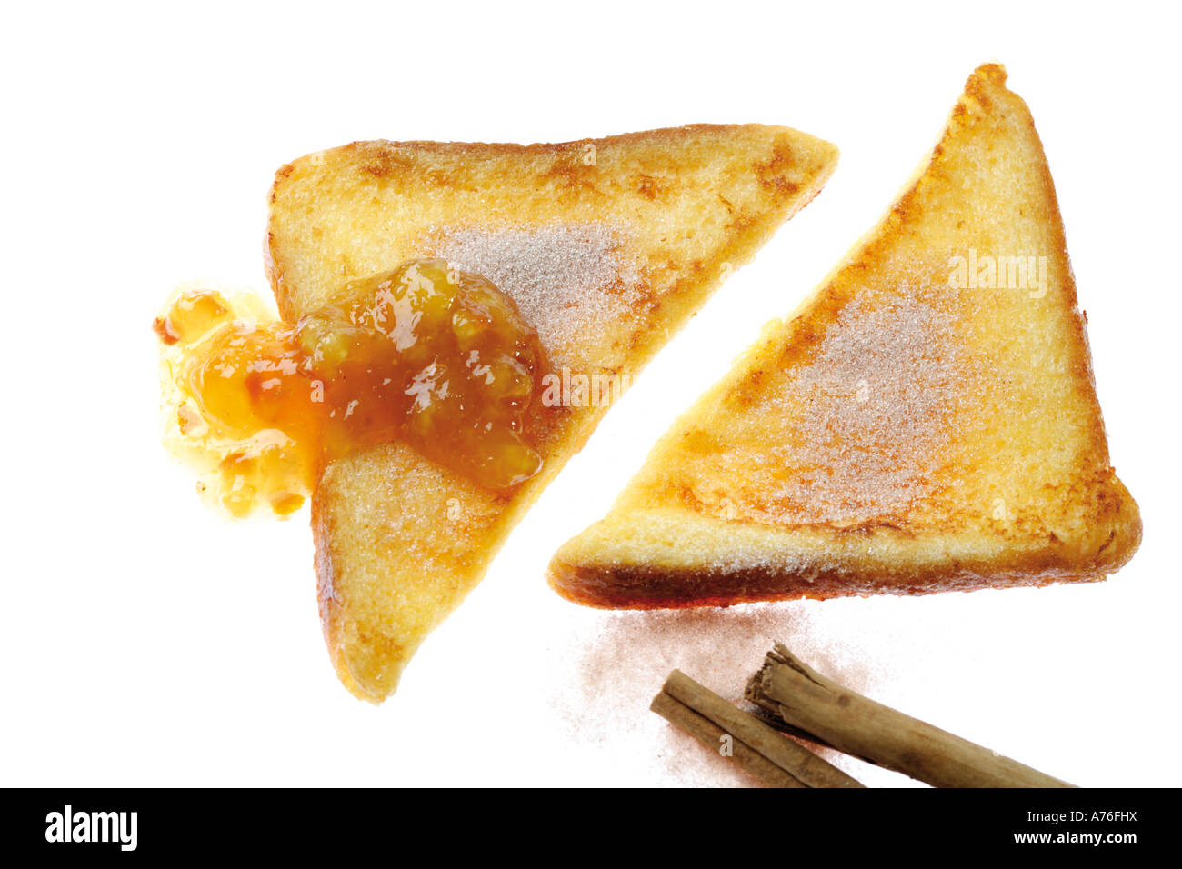 Two slices of french toast with cinnamon sugar and jam Stock Photo