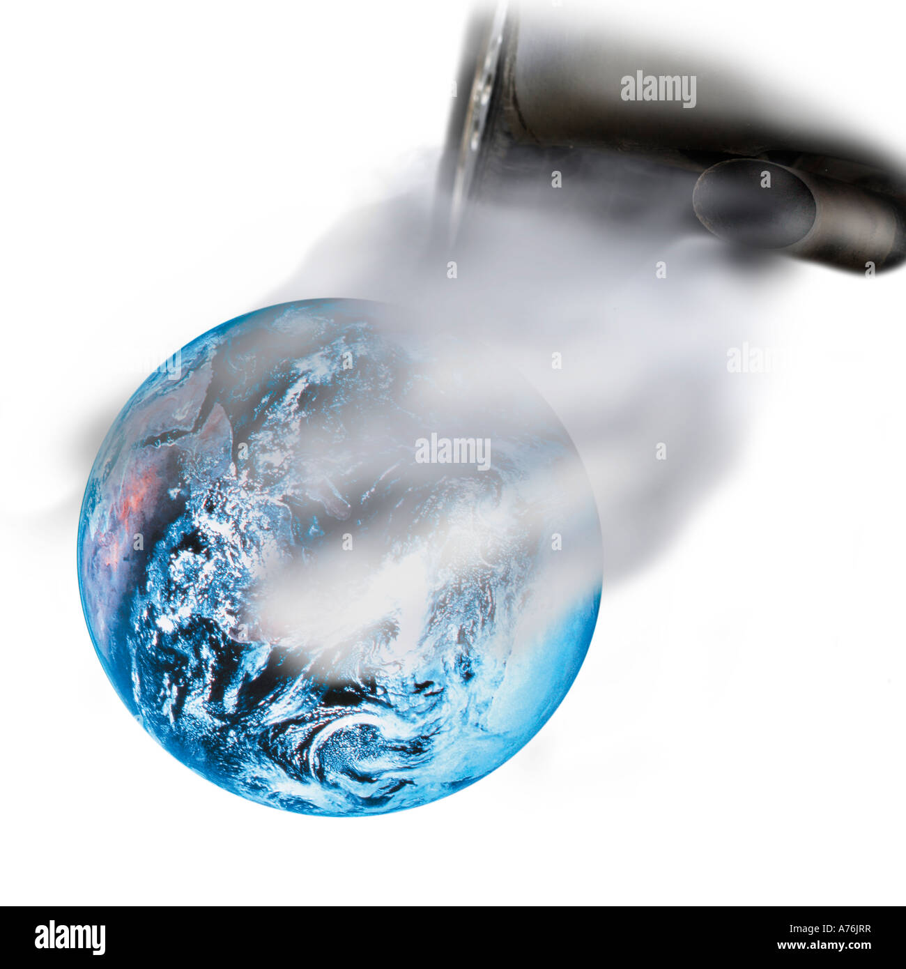 Car exhaust pumping out fumes on earth, (digital composite) Stock Photo