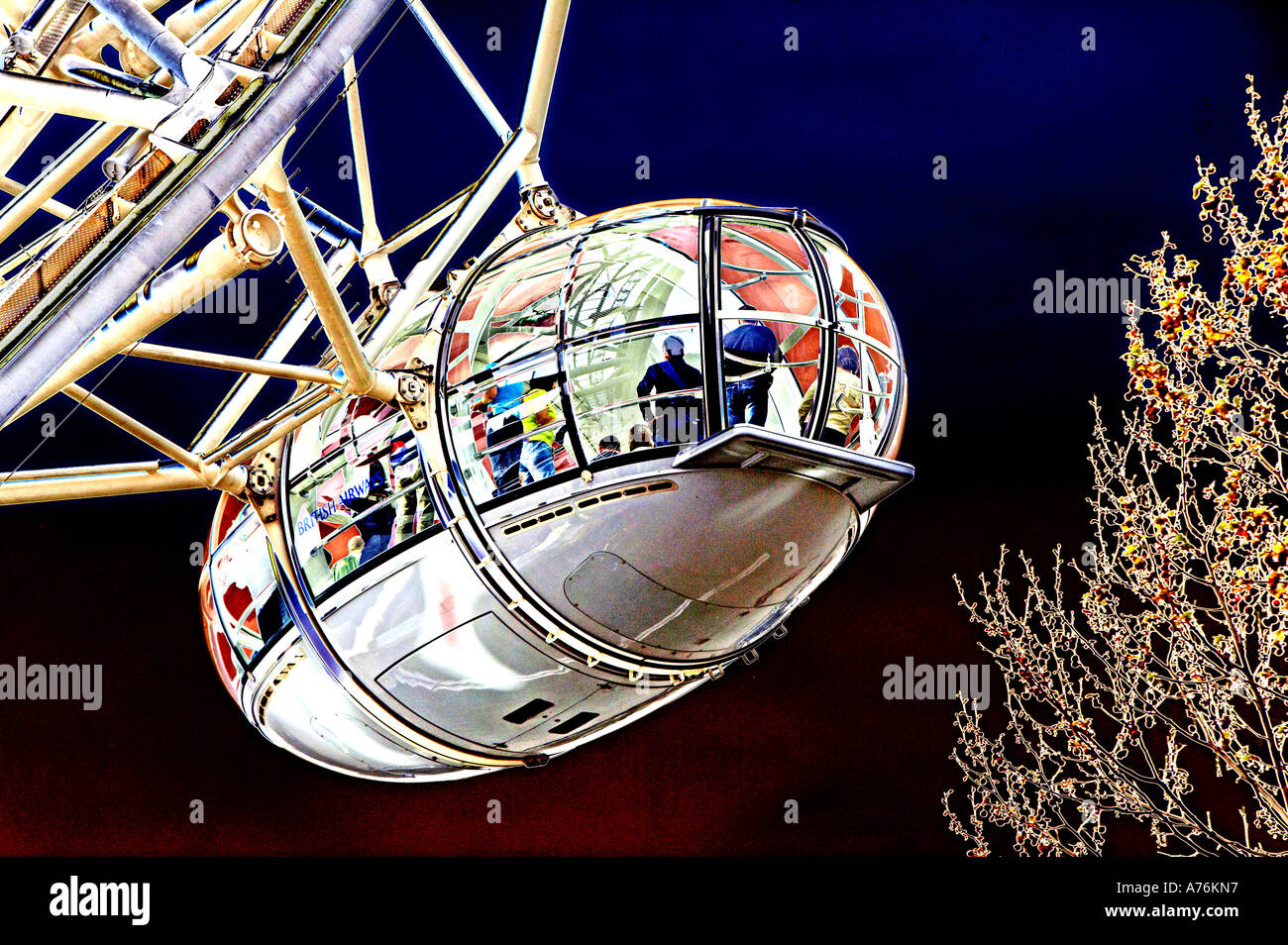 London - Image of British Airways London Eye major tourist attraction - with a difference! Stock Photo