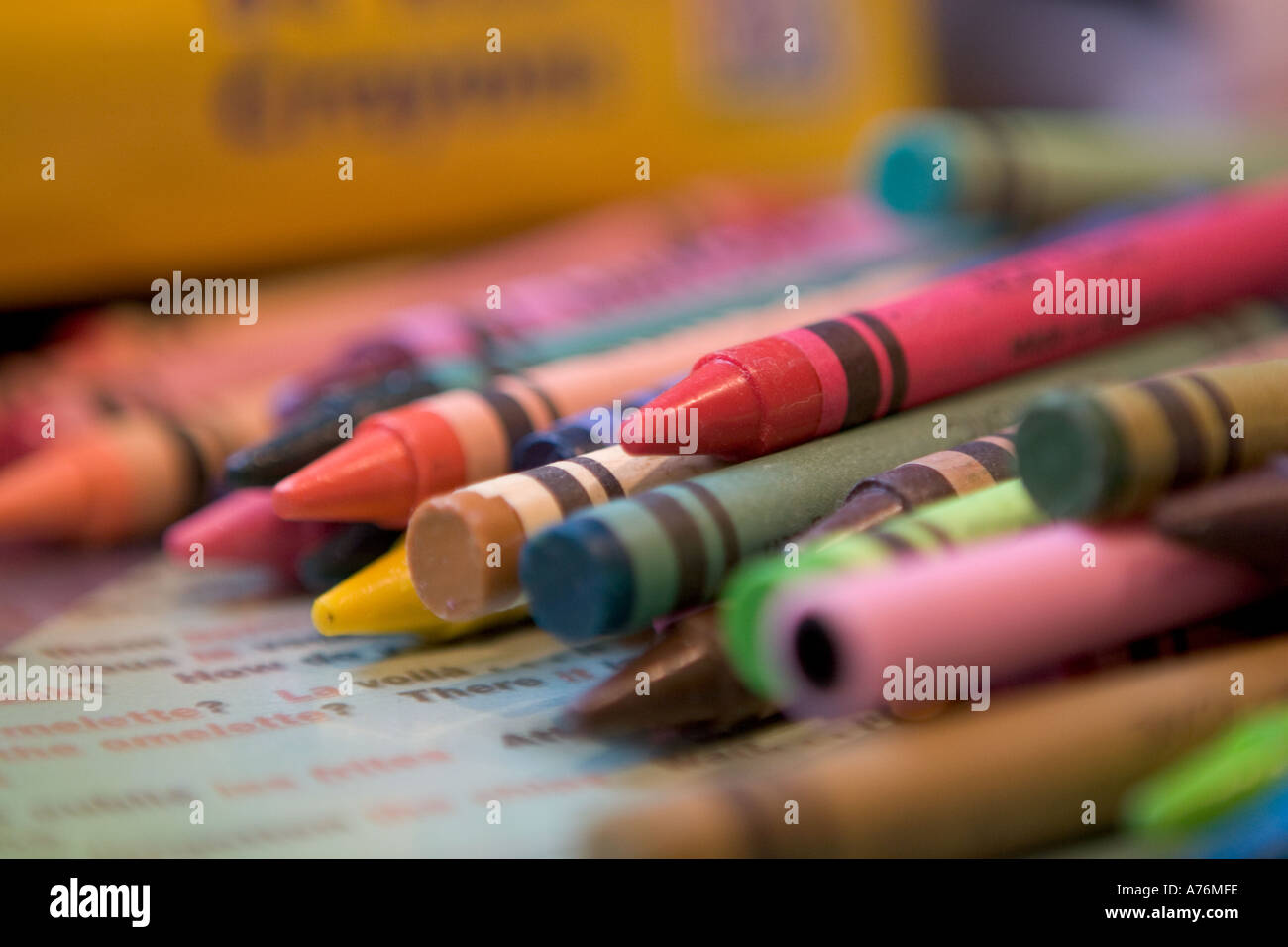 A pile of wax crayons of various colours Stock Photo Alamy