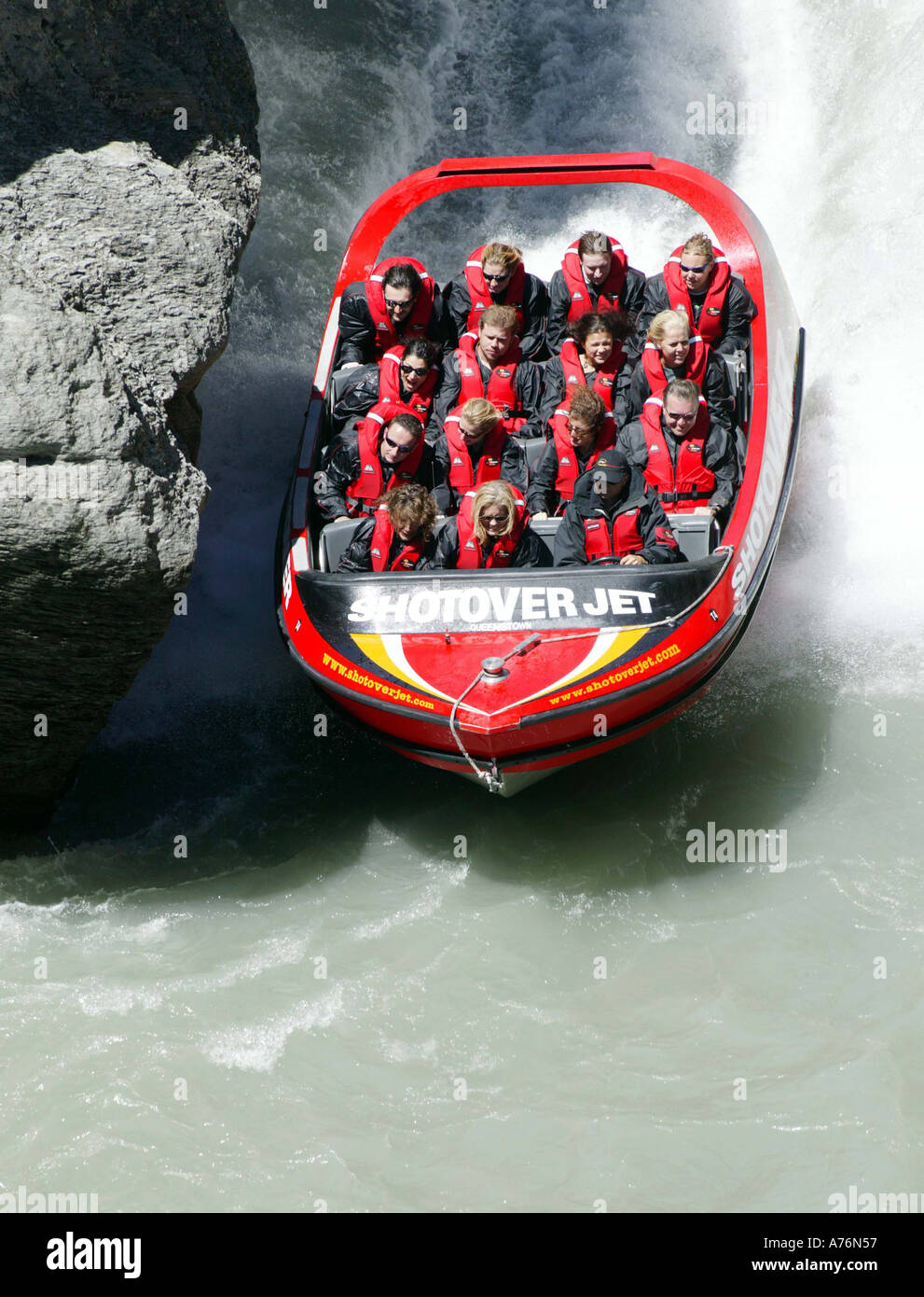 Shotover Jet Boat Shotover River Queenstown New Zealand Picture by Barry  Bland 9 12 03 Stock Photo - Alamy