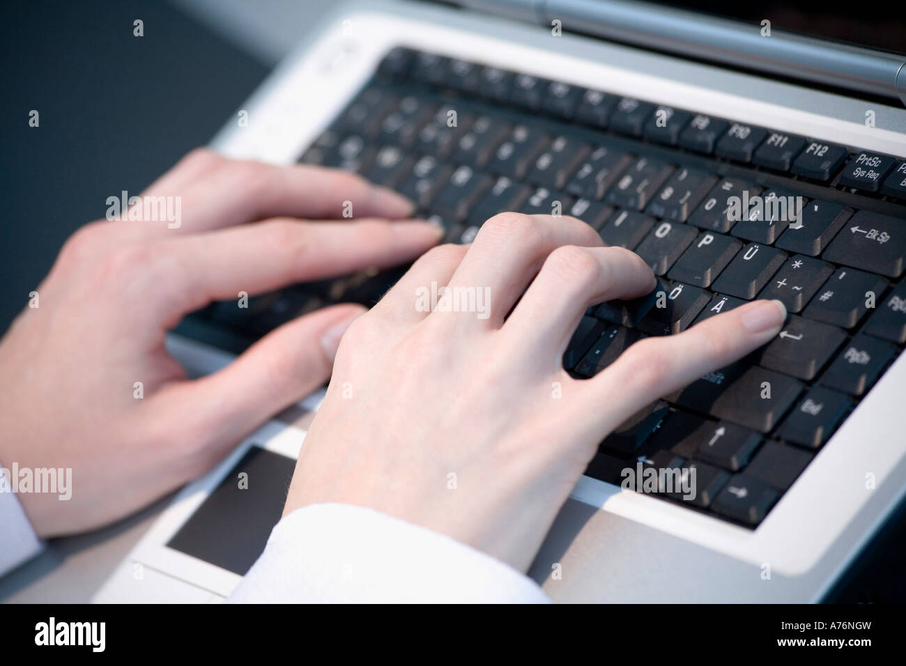 Hand Typing Computer Inquiry Fingers type text on laptop hi-res stock photography and images - Alamy