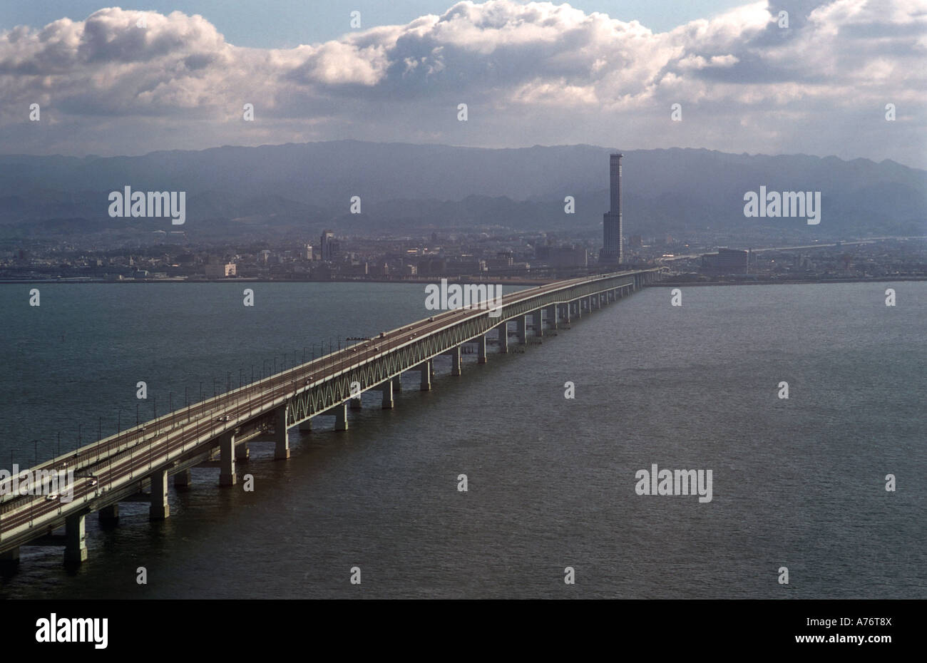 Bridge connecting Osaka and Honshu island with the artificial island of Kansai airport Japan Stock Photo