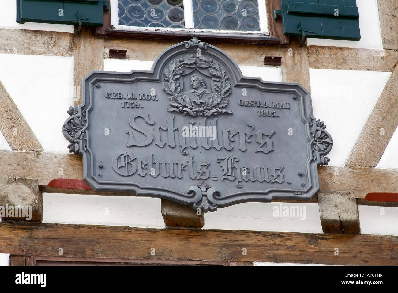 Nameplate at the the house where Schiller was born, Marbach Neckar, Baden-Wuerttemberg, Germany Stock Photo