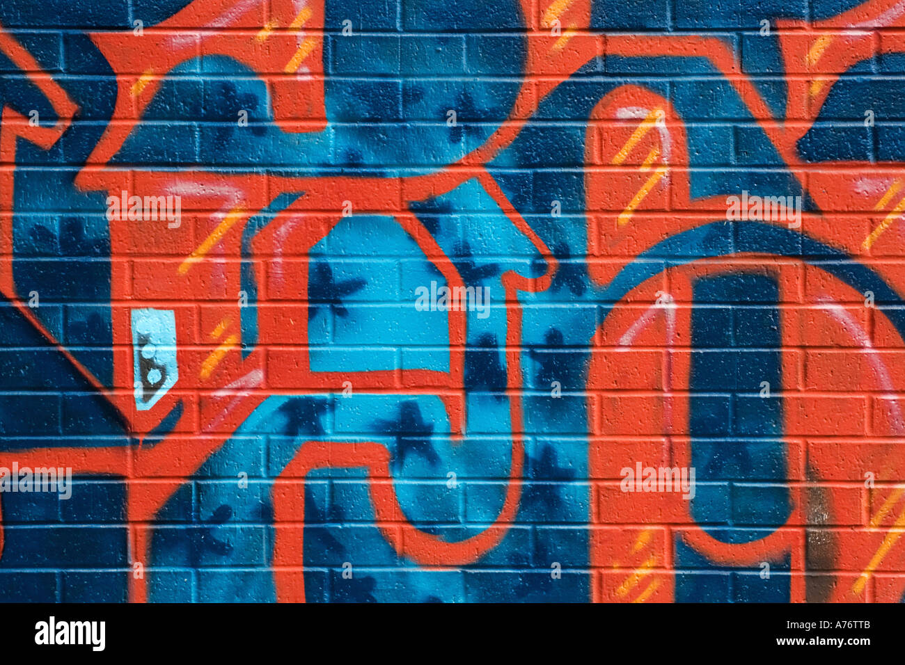 Wall Painting brick blue star orange artistic rendering graffit street