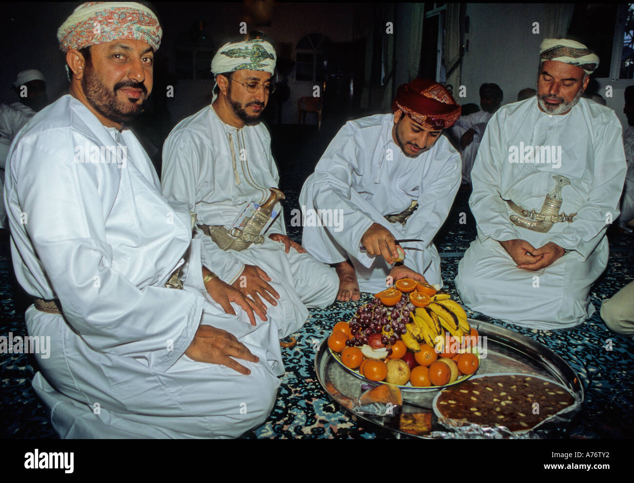 Omani Men Taking Breakfast before Prayers on the Eid al Adha (Feast of