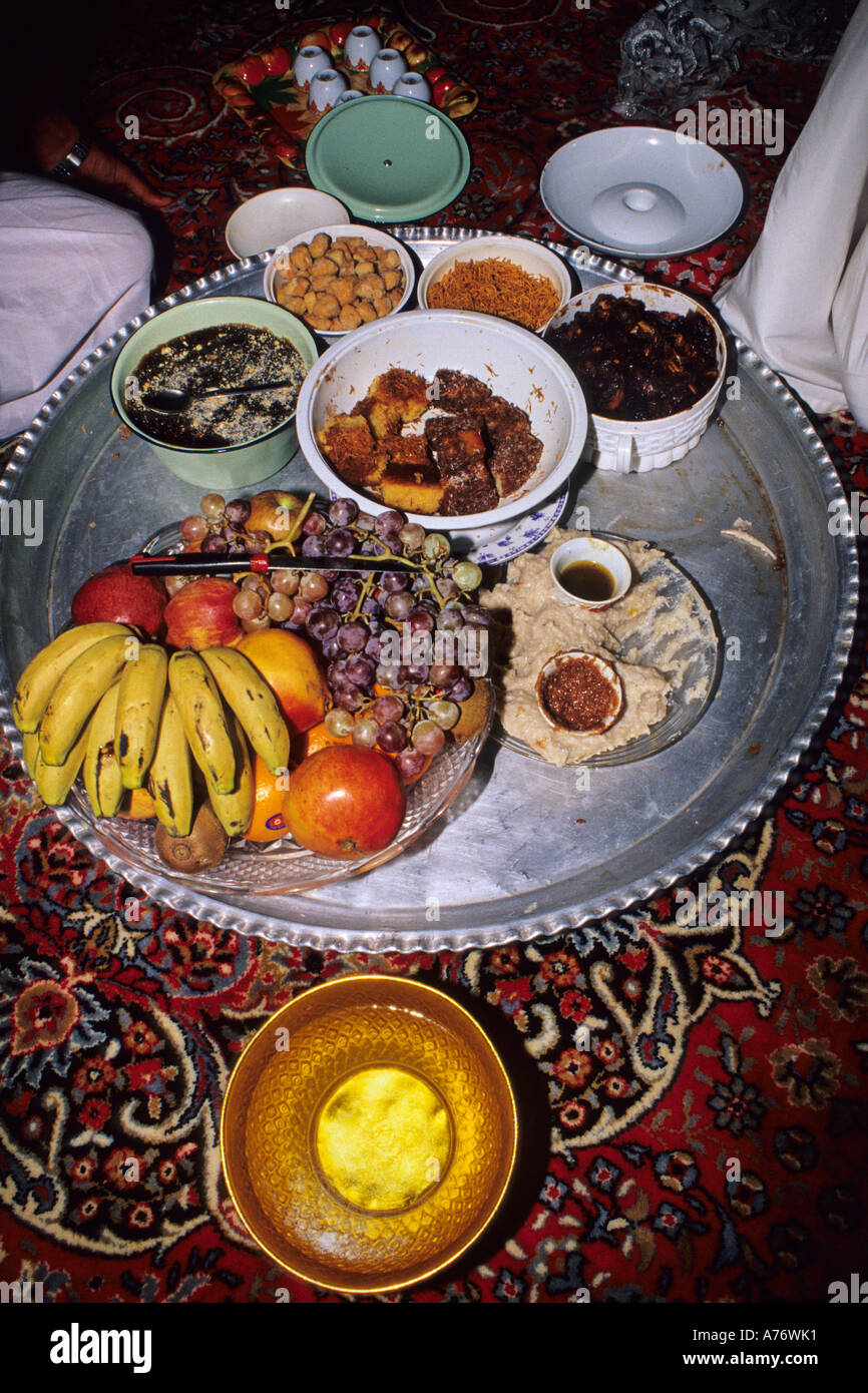Lunch on the Eid al-Adha, Feast of the Sacrifice, Mudayrib, Oman Stock Photo
