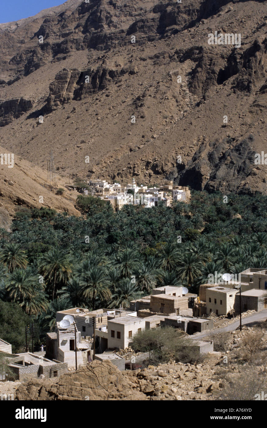 Wadi Tiwi Date Palms and Village, Oman Stock Photo
