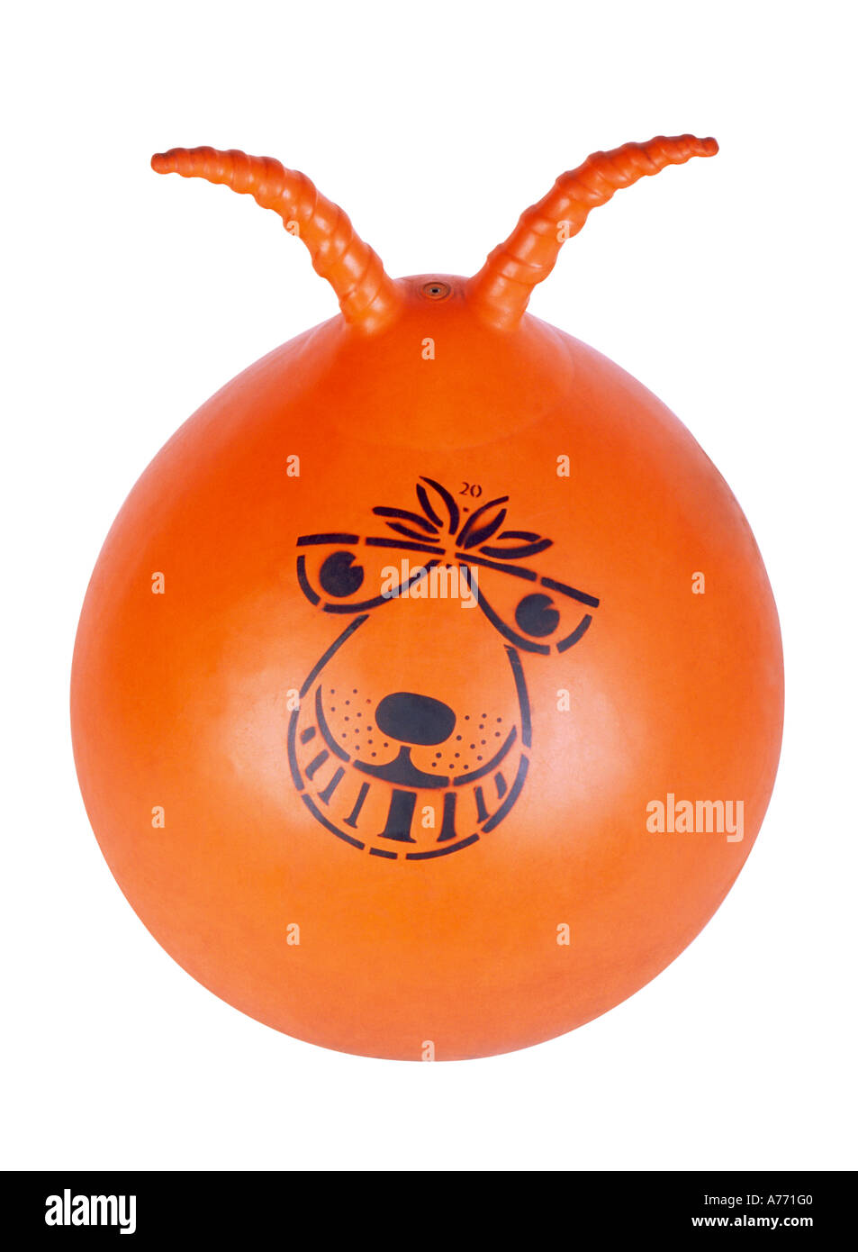 An orange space hopper on a pure white background. Stock Photo