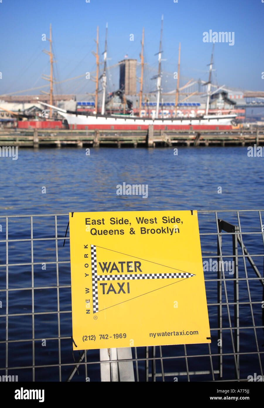 water taxi signpost at south street seaport pier 17. manhattan, new