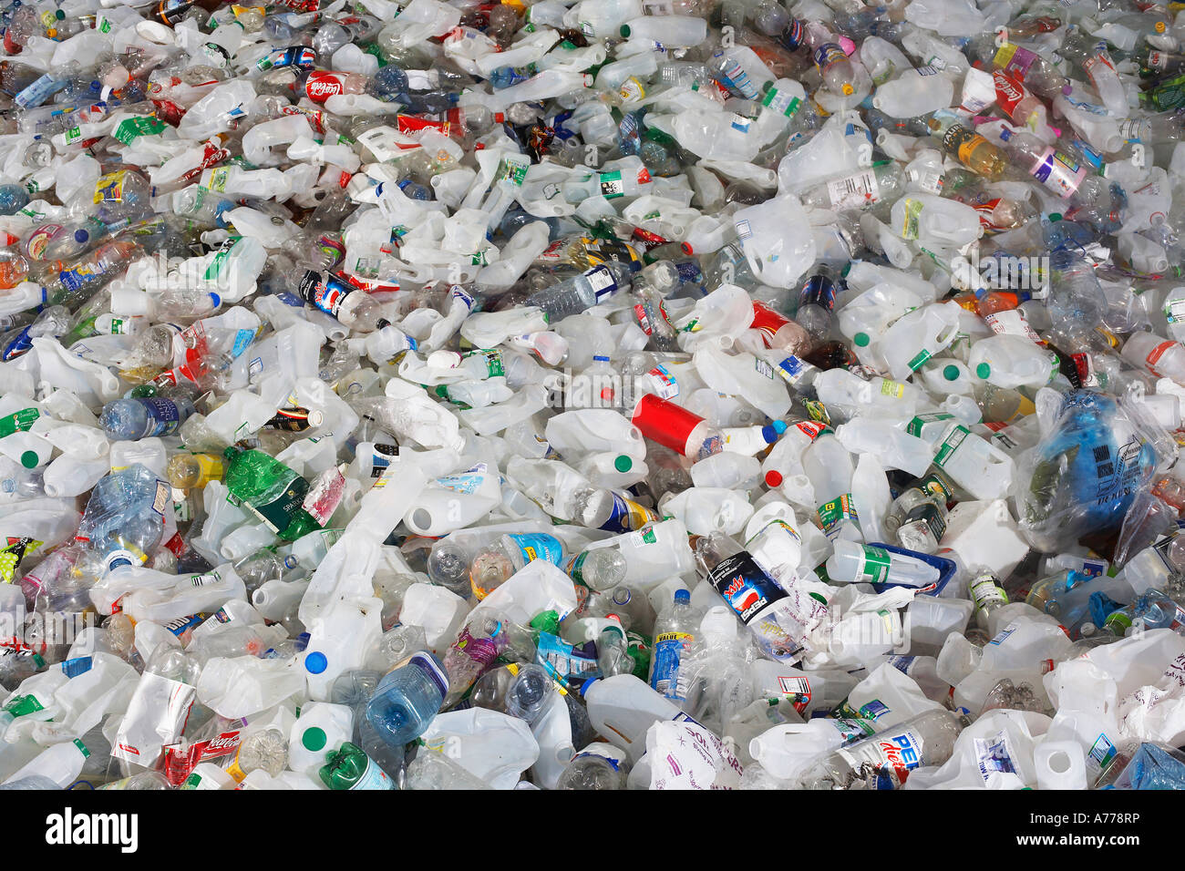 Pile of used plastic bottles, full frame Stock Photo