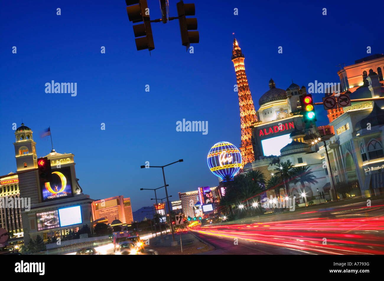 Las Vegas Boulevard (The Strip) at dusk. Stock Photo