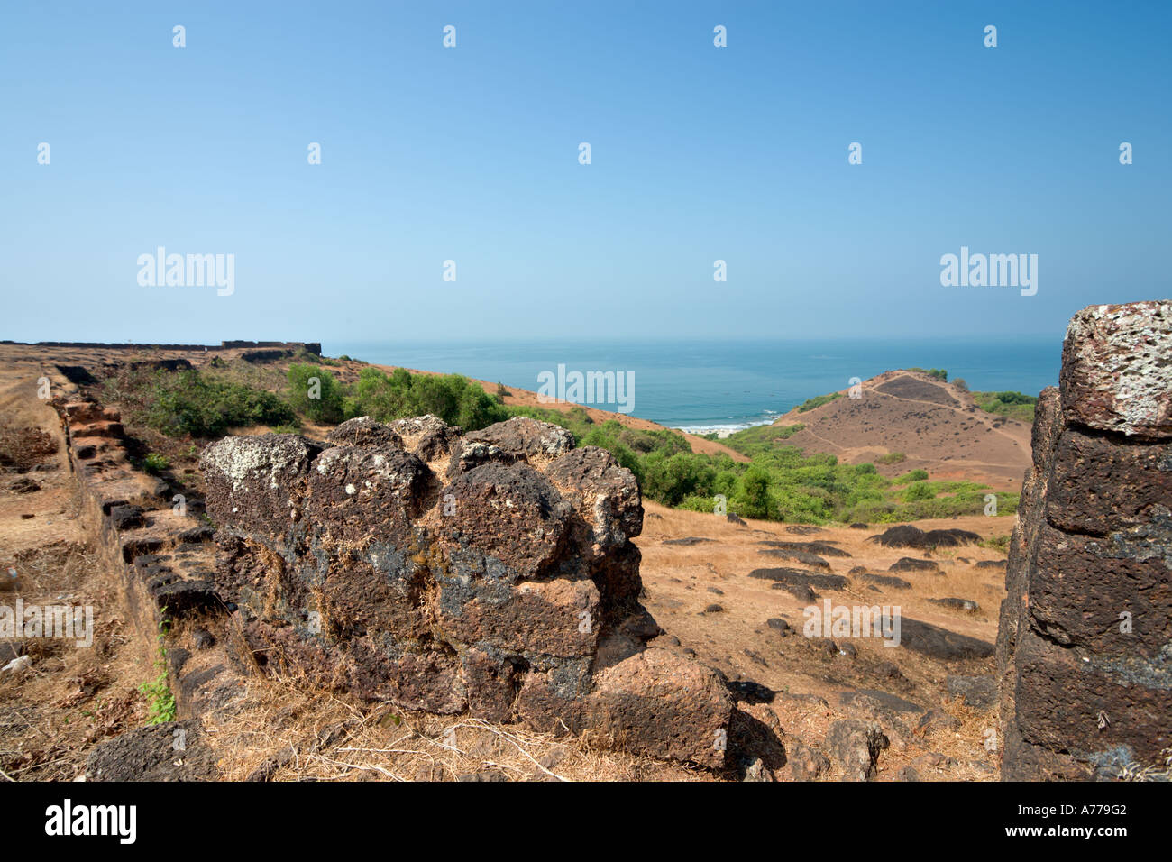 View from Chapora Fort  towards Vagator Beach, North Goa, Goa, India Stock Photo