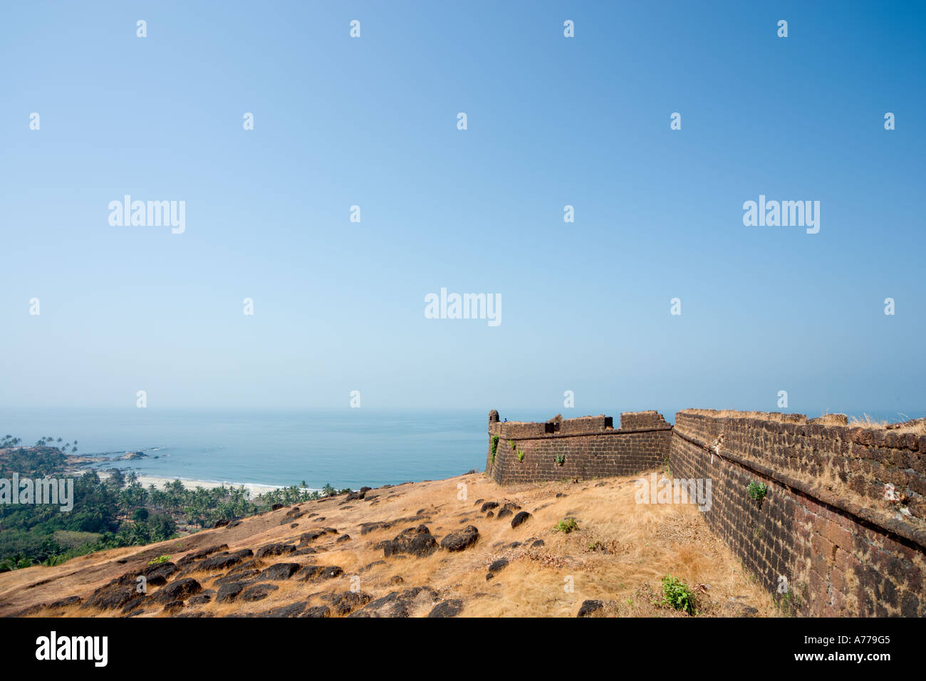 View from Chapora Fort  towards Vagator Beach, North Goa, Goa, India Stock Photo