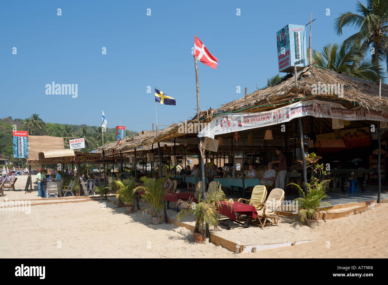 Beach Shack (local beach bar) on Baga Beach, North Goa, Goa, India Stock Photo