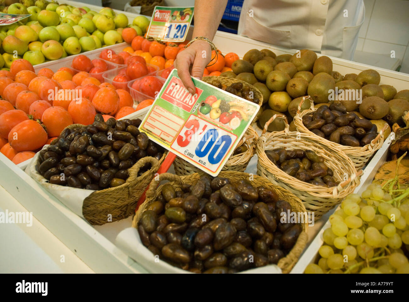 Dates in the Central Market ELCHE Alicante province Valencia Autonomous Community Spain Stock Photo