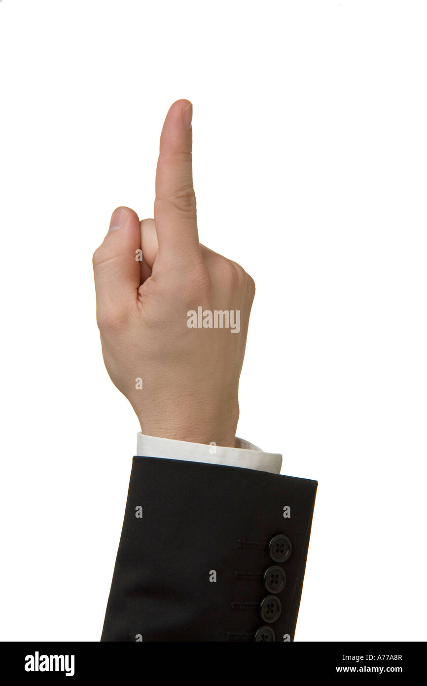 Hand with one 1 finger pointing Stock Photo - Alamy