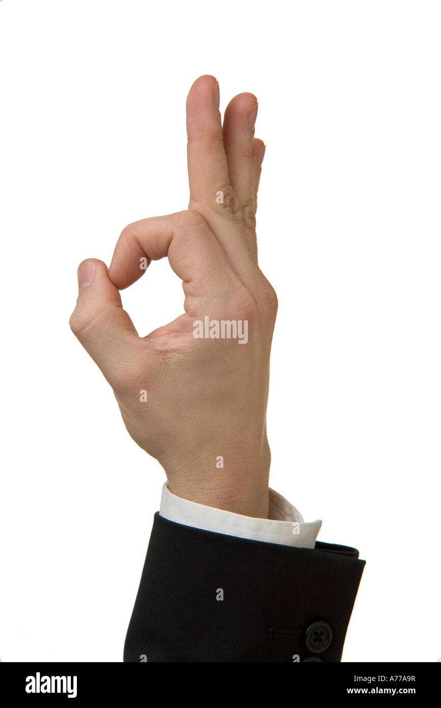 Hand making the ok okay sign with fingers Stock Photo Alamy