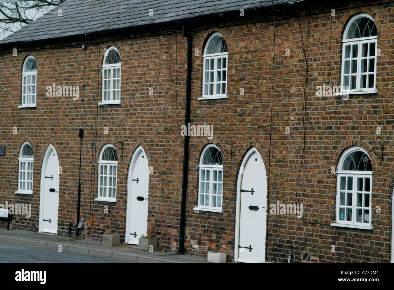 Terraced Houses Overton Village Centre Wrexham North East Wales Stock Photo