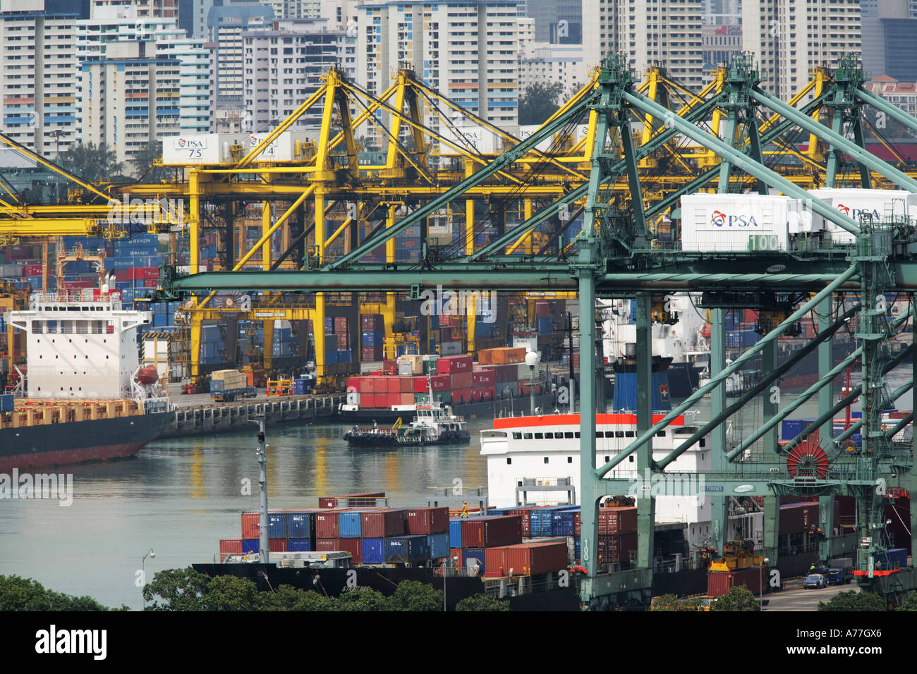 SGP Singapore Sea port container port Skyline of Downtown Singapore