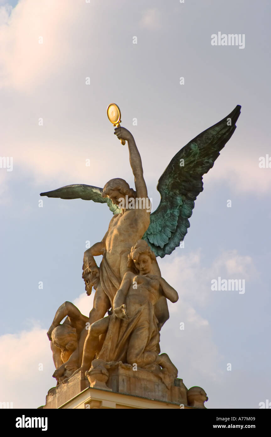 Angel statue on top of a building, Prague, Czech Republic Stock Photo