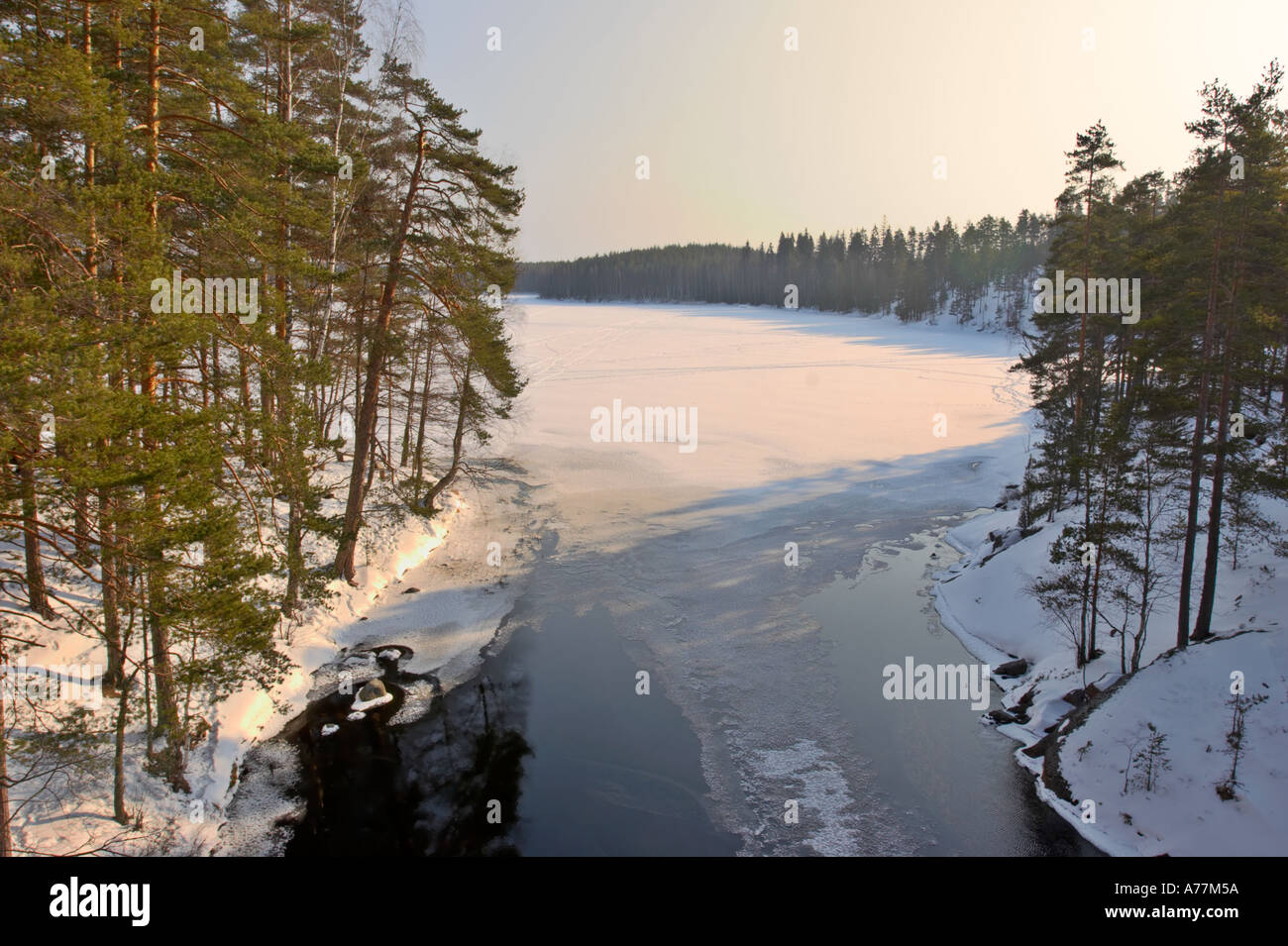 A view from a hanging bridge over Lapinsalmi Sound, Repovesi National Park, Valkeala, Finland Stock Photo
