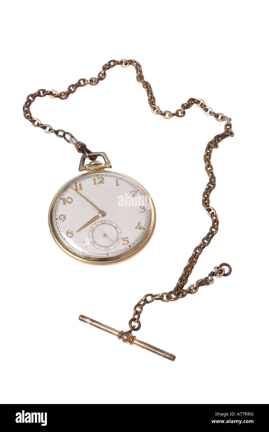 Antique pocket watch cut out on white background Stock Photo