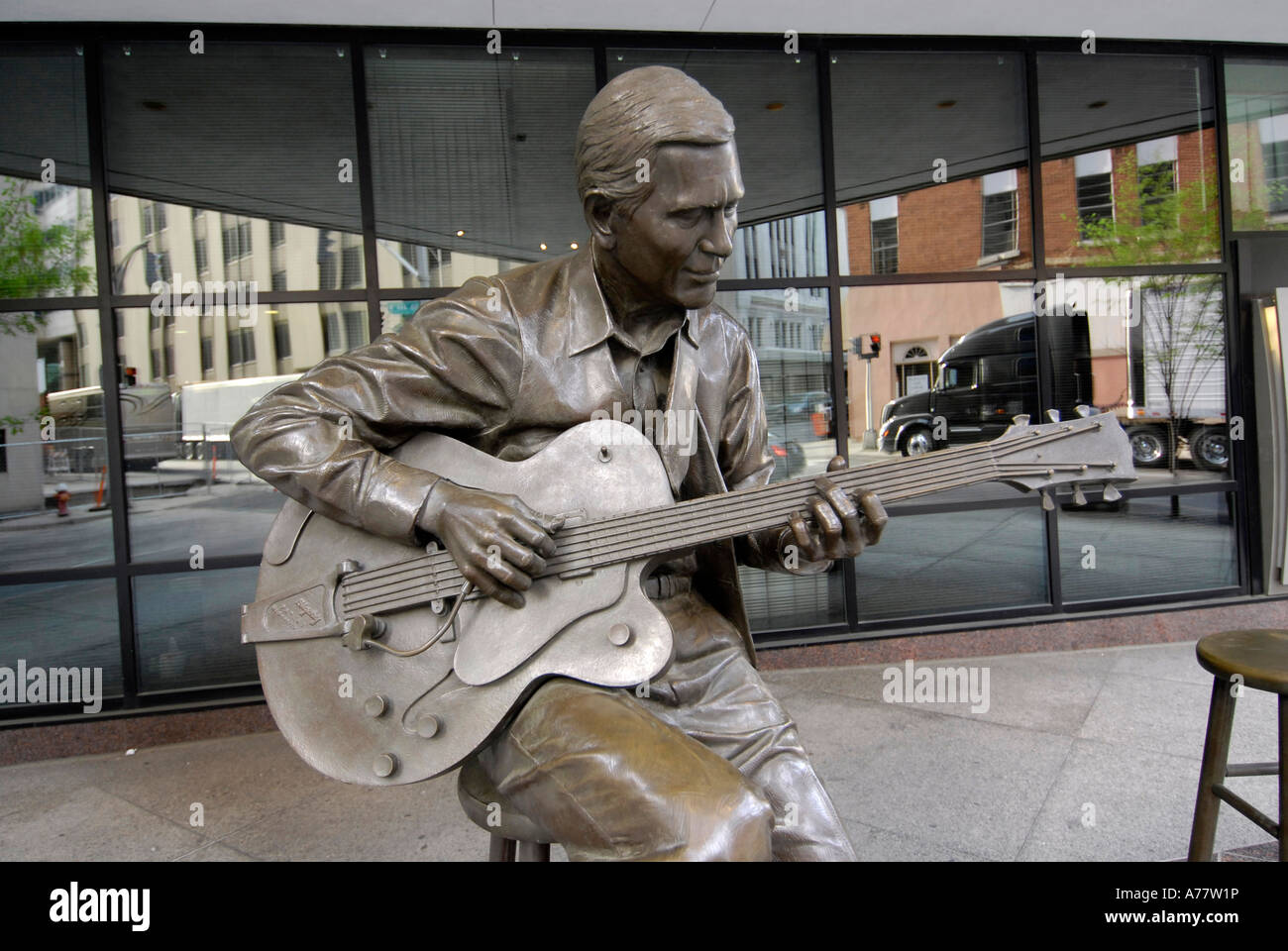 Statue of Chet Atkins Country Music Legend in front of Bank of America building Nashville Tennessee TN Stock Photo