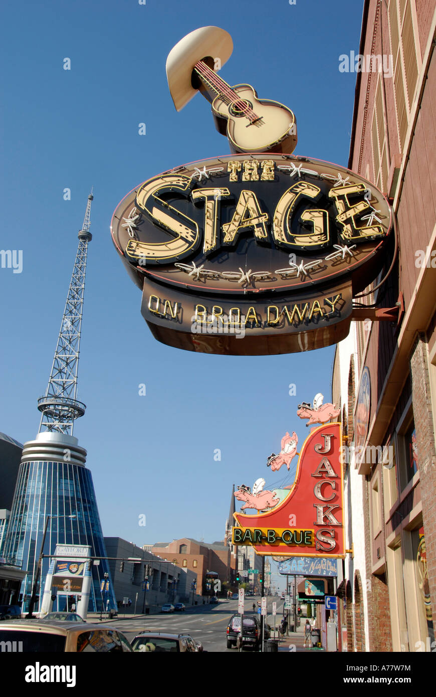 Signs and Markers along Broadway Street in Nashville Tennessee TN Tenn