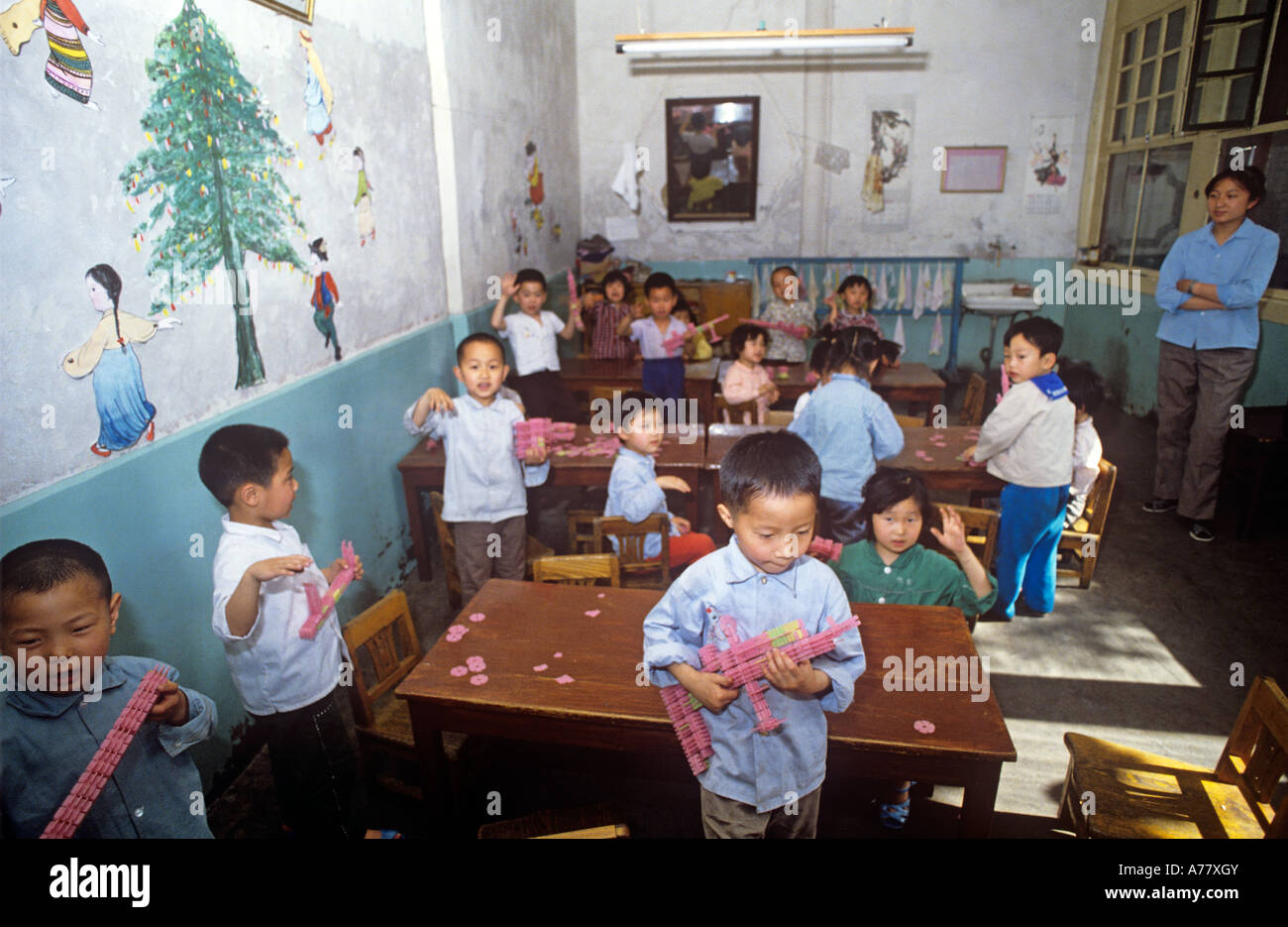 China, Peking, A nursery schoolroom at 'Happiness' Commune where the children have a great deal of freedom. Stock Photo