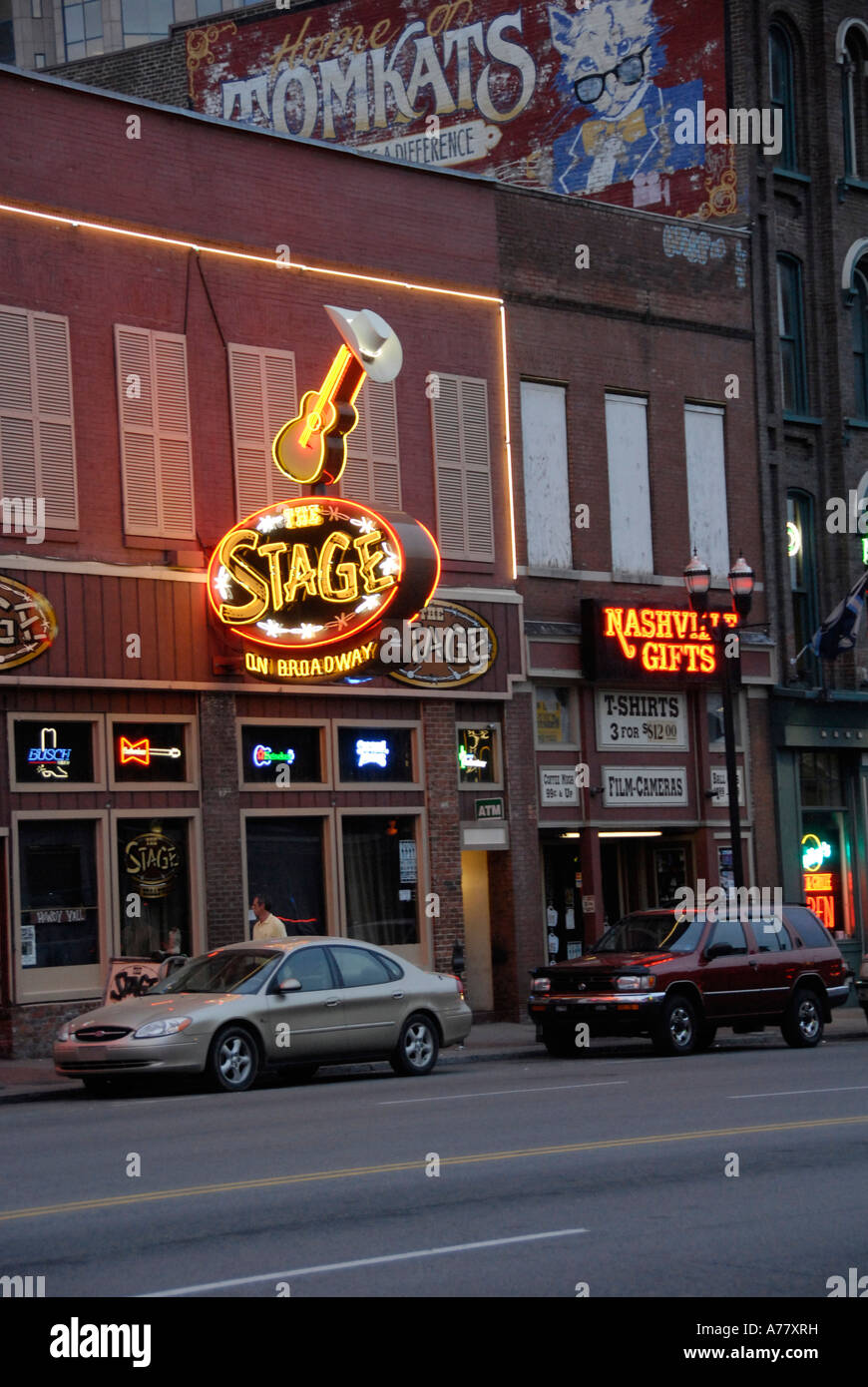 Neon Signs along Streets in Nashville Tennessee TN Tenn US USA United