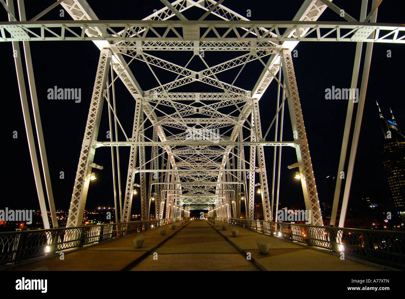 Shelby Street Pedestrian Bridge over Cumberland River at Night in