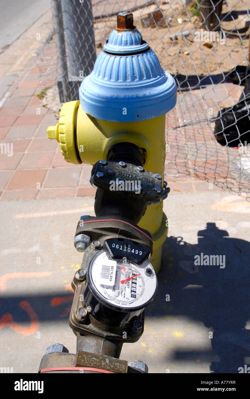 Public fire hydrant and meter used to measure the water coming from the