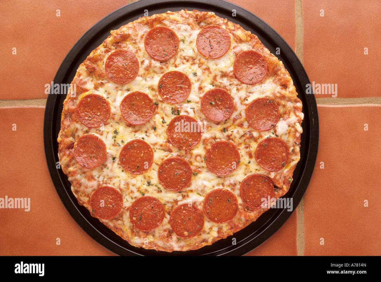 Pepperoni Pizza Pan Stock Photo Alamy