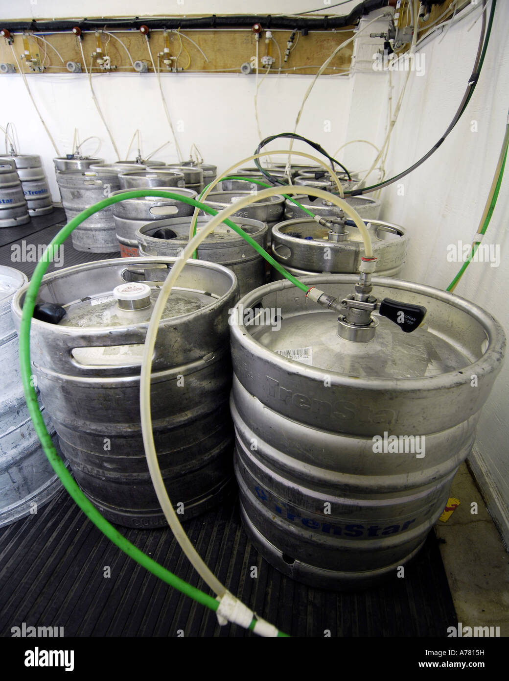 changing the beer barrels in pub cellar Stock Photo Alamy