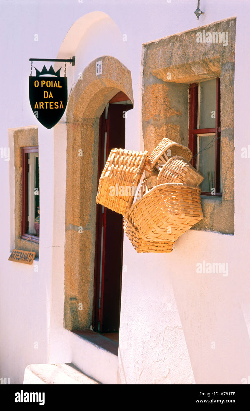 Typical handicrafts, shop “O Poial da Artesa”, Historical village of Marvao, Serra de Sao Mamede, Alentejo, Portugal Stock Photo