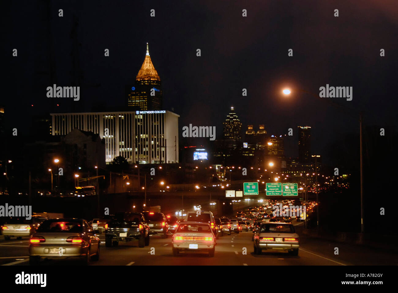 Rush hour traffic at night in Atlanta GA Stock Photo Alamy