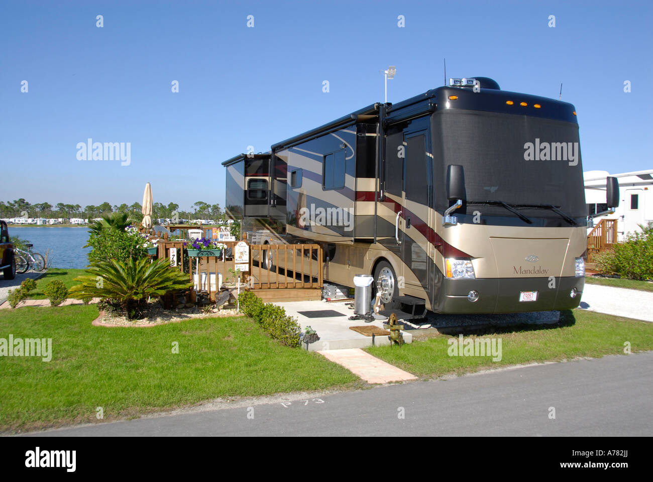 Motorhome parked in an upscale Punta Gorda Florida FL RV campground