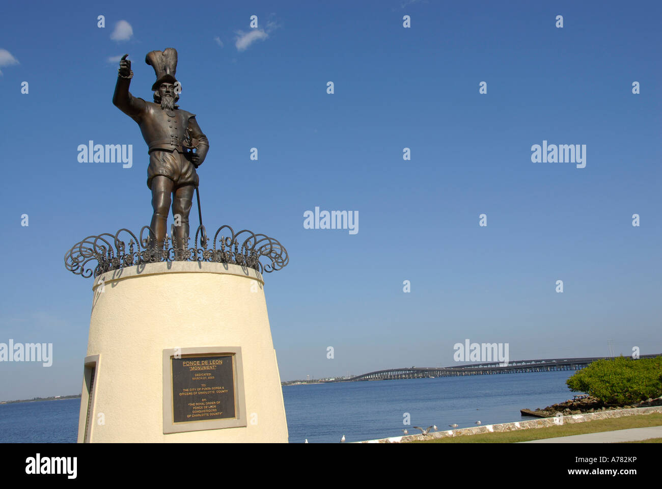 Juan Ponce de Leon Monument located in Gilchrest Park in Punta Gorda Florida FL Stock Photo