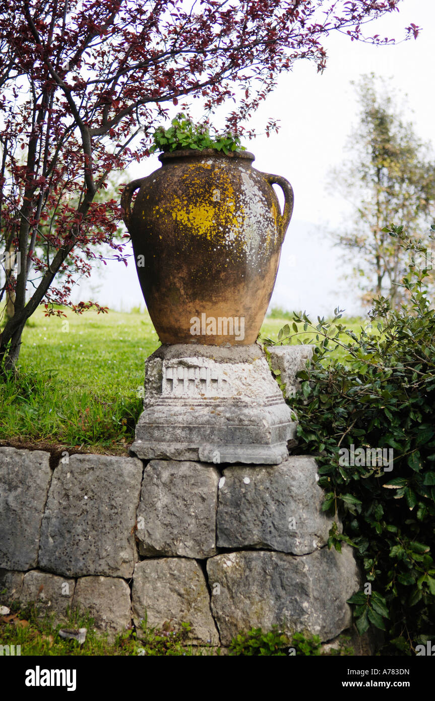 An old urn outside the Montecassino abbey in Italy Stock Photo