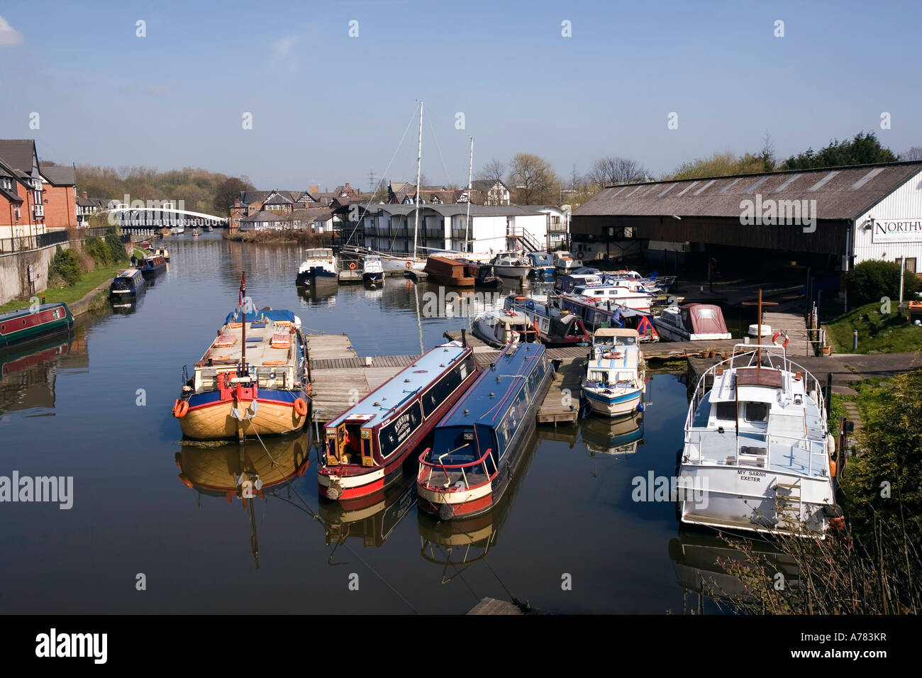 UK Cheshire Vale Royal Northwich Floatel and marina on banks of River